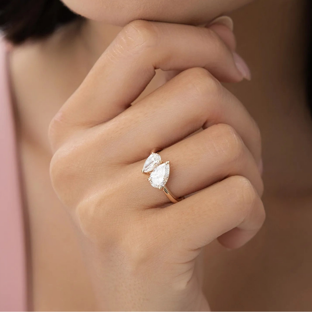 14k Gold Lab Grown Diamond Pear Shaped Toi et Moi Ring 2.05 ctw Ayla