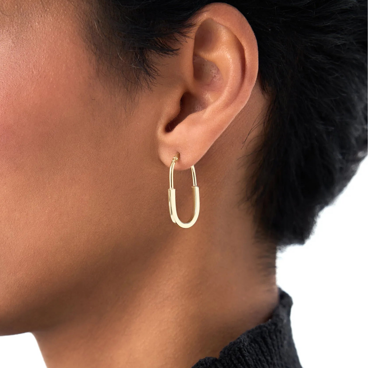 14k Yellow Gold Flat Edge Drop Hoop Earrings 27mm Length 15mm Diameter 2mm Width