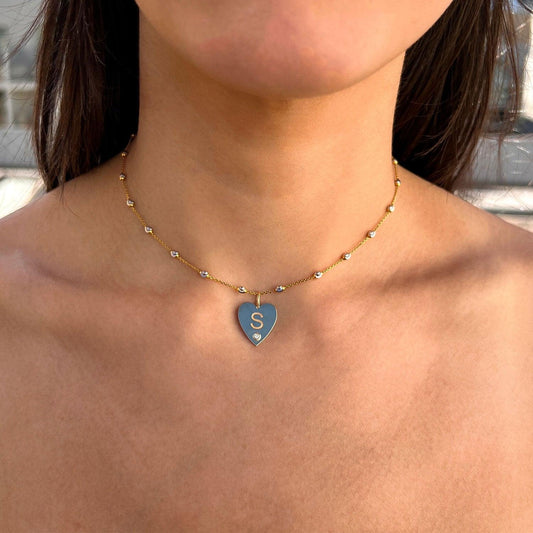 Engravable Diamond Initial Heart Charm