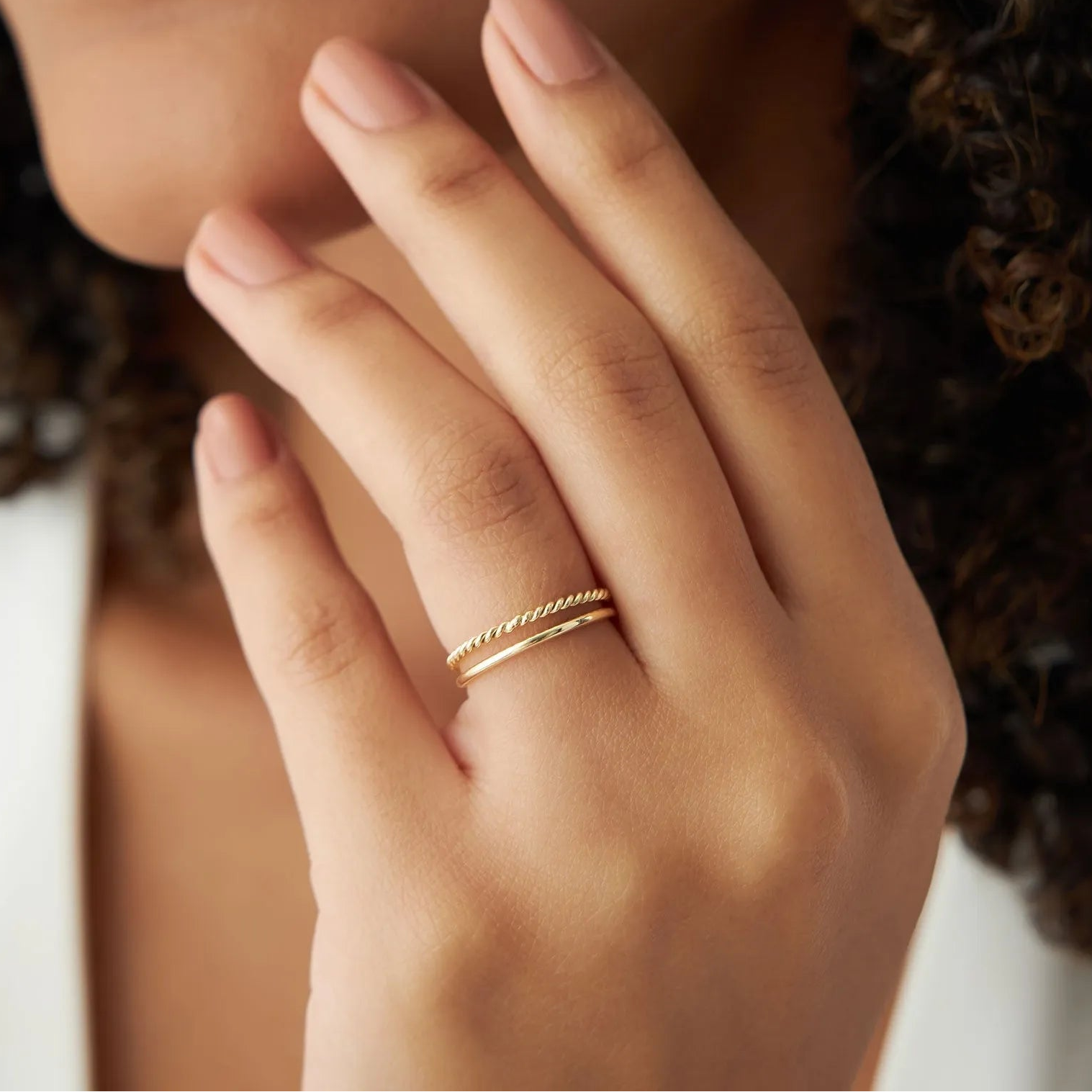 14K Solid Gold 1.2mm Twisted Rope Stackable Ring Set