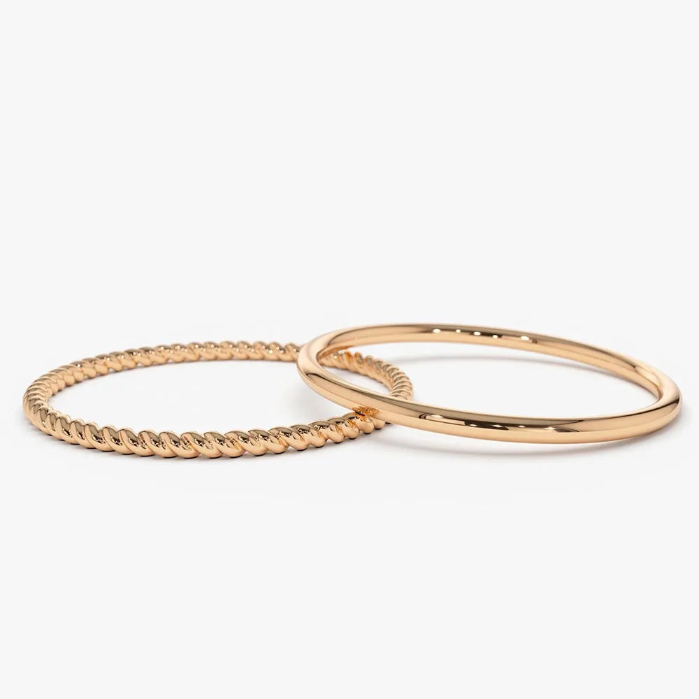 14K Solid Gold 1.2mm Twisted Rope Stackable Ring Set