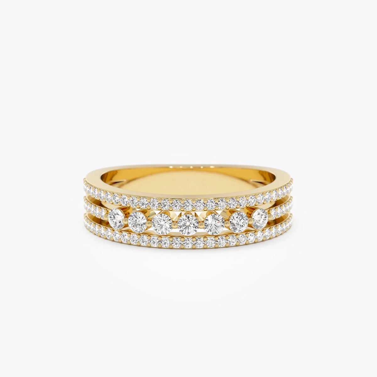 14k Solid Gold Round Diamond Triple Row Stacking Wedding Ring 0.57 Carat