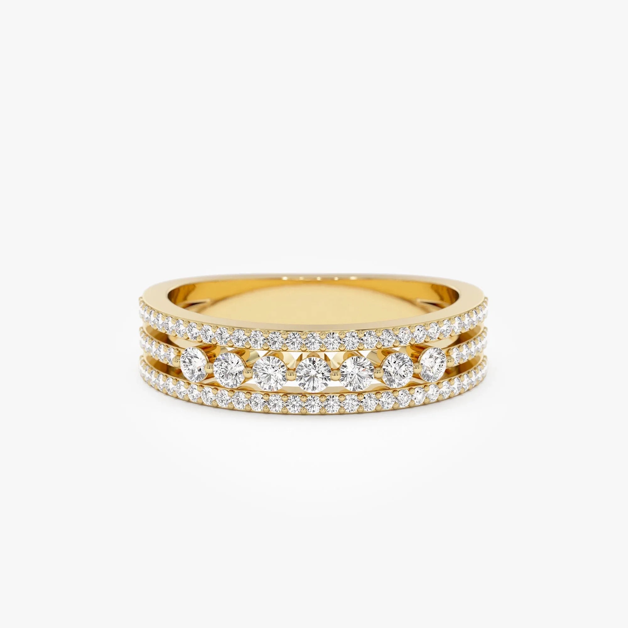 14k Solid Gold Round Diamond Triple Row Stacking Wedding Ring 0.57 Carat