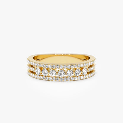 14k Solid Gold Round Diamond Triple Row Stacking Wedding Ring 0.57 Carat