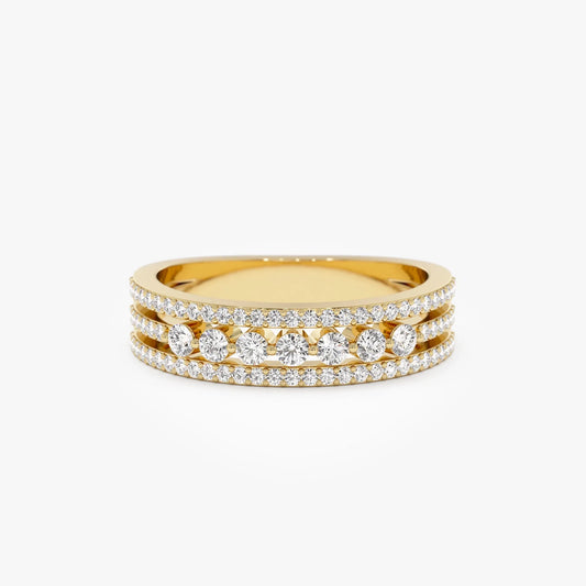 14k Solid Gold Round Diamond Triple Row Stacking Wedding Ring 0.57 Carat