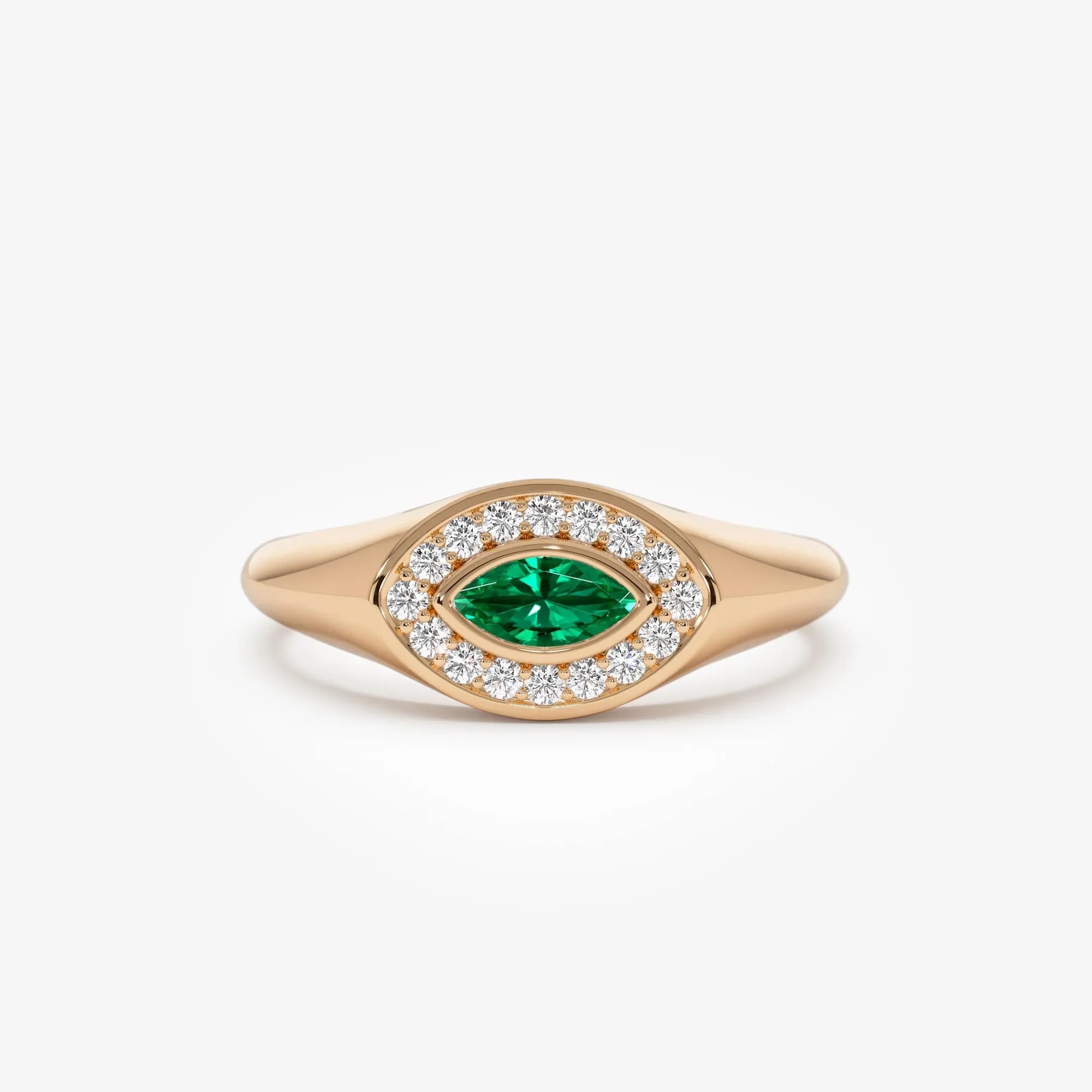 14K Gold Marquise Emerald and Round Diamond Halo Ring 0.31 CTW