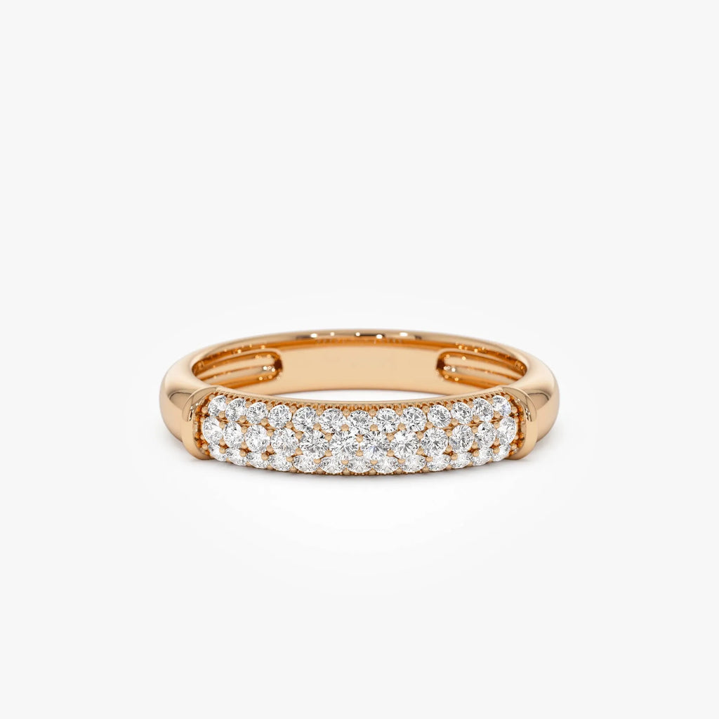 14K Solid Gold Round Diamond 0.30ctw Three Row Pave Band