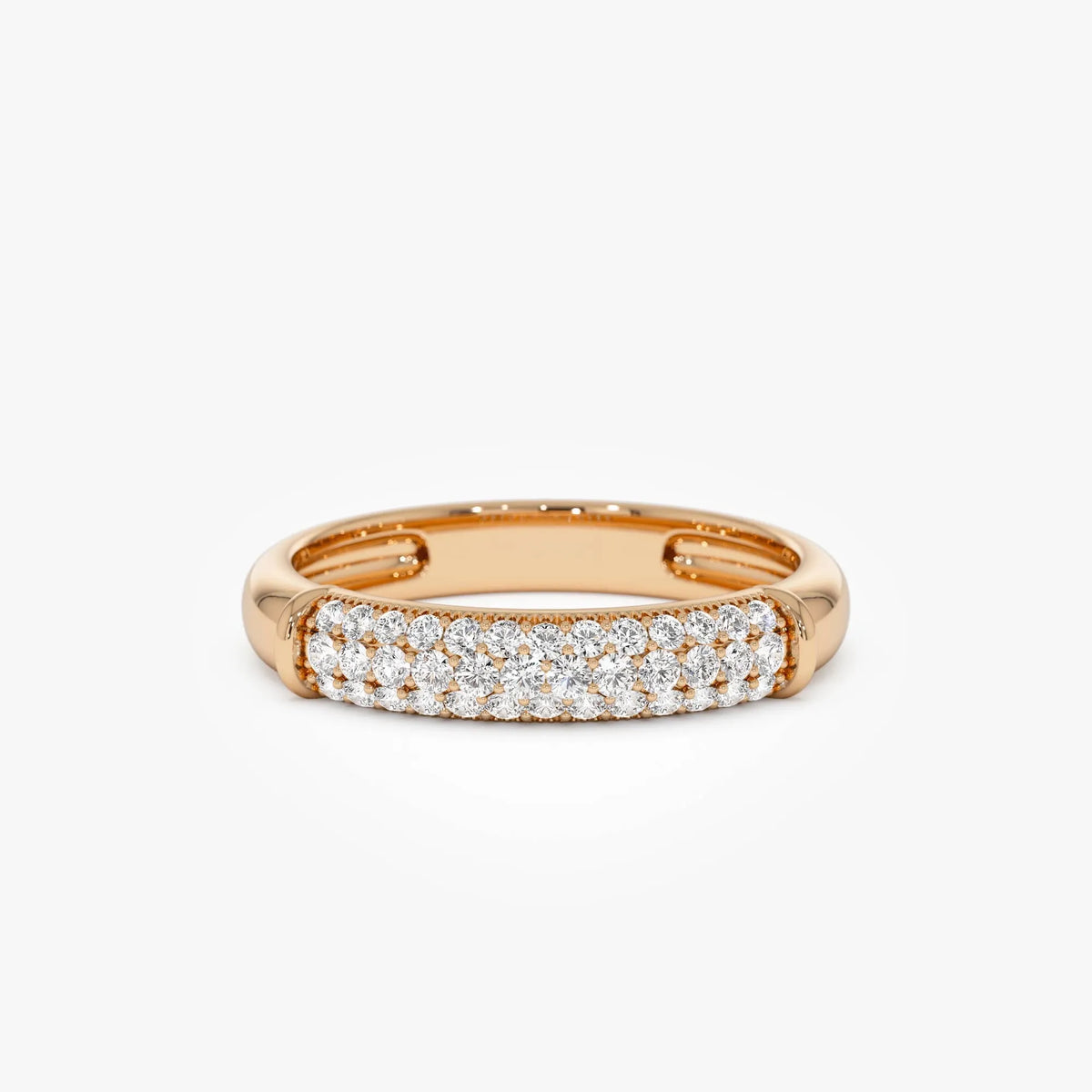 14K Solid Gold Round Diamond 0.30ctw Three Row Pave Band