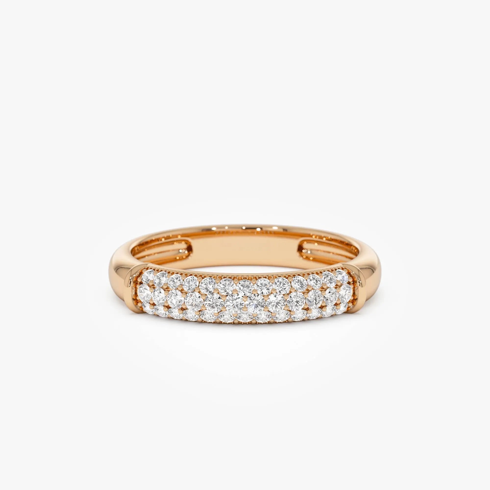 14K Solid Gold Round Diamond 0.30ctw Three Row Pave Band