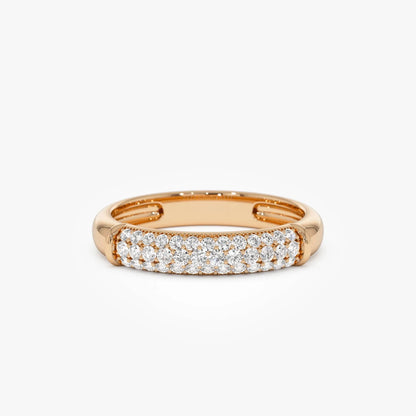 14K Solid Gold Round Diamond 0.30ctw Three Row Pave Band