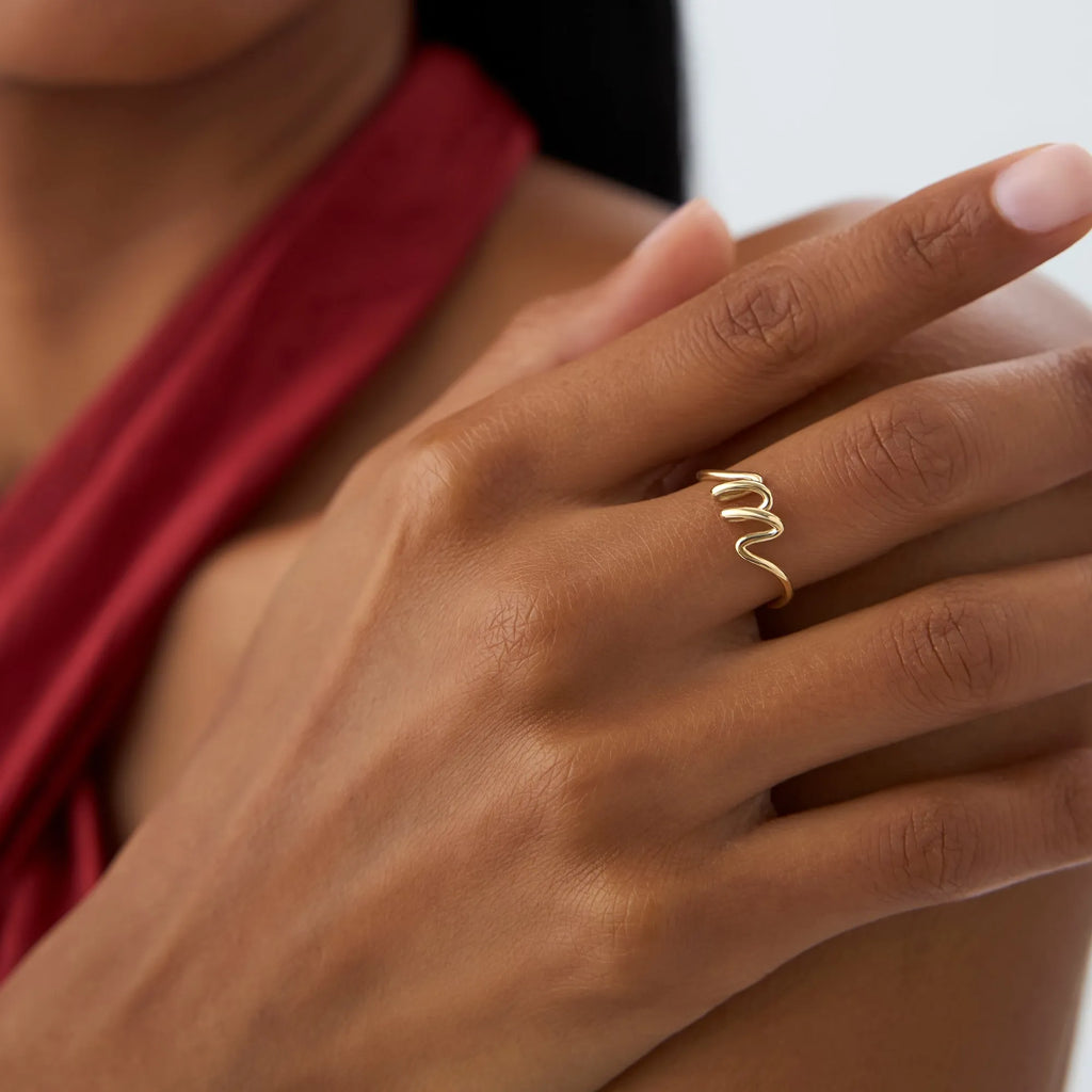 14K Solid Gold Minimalist Wire Letter Ring Personalized Initial Custom Jewelry