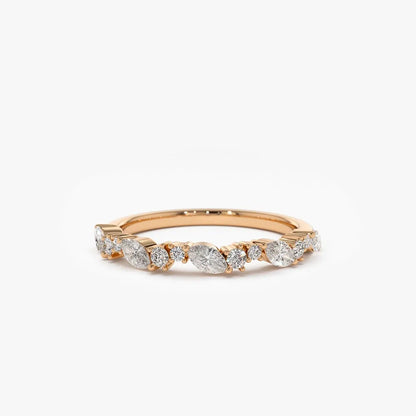 14k Gold 0.59 ctw Marquise and Round Diamond Cluster Stackable Wedding Ring Prong Setting