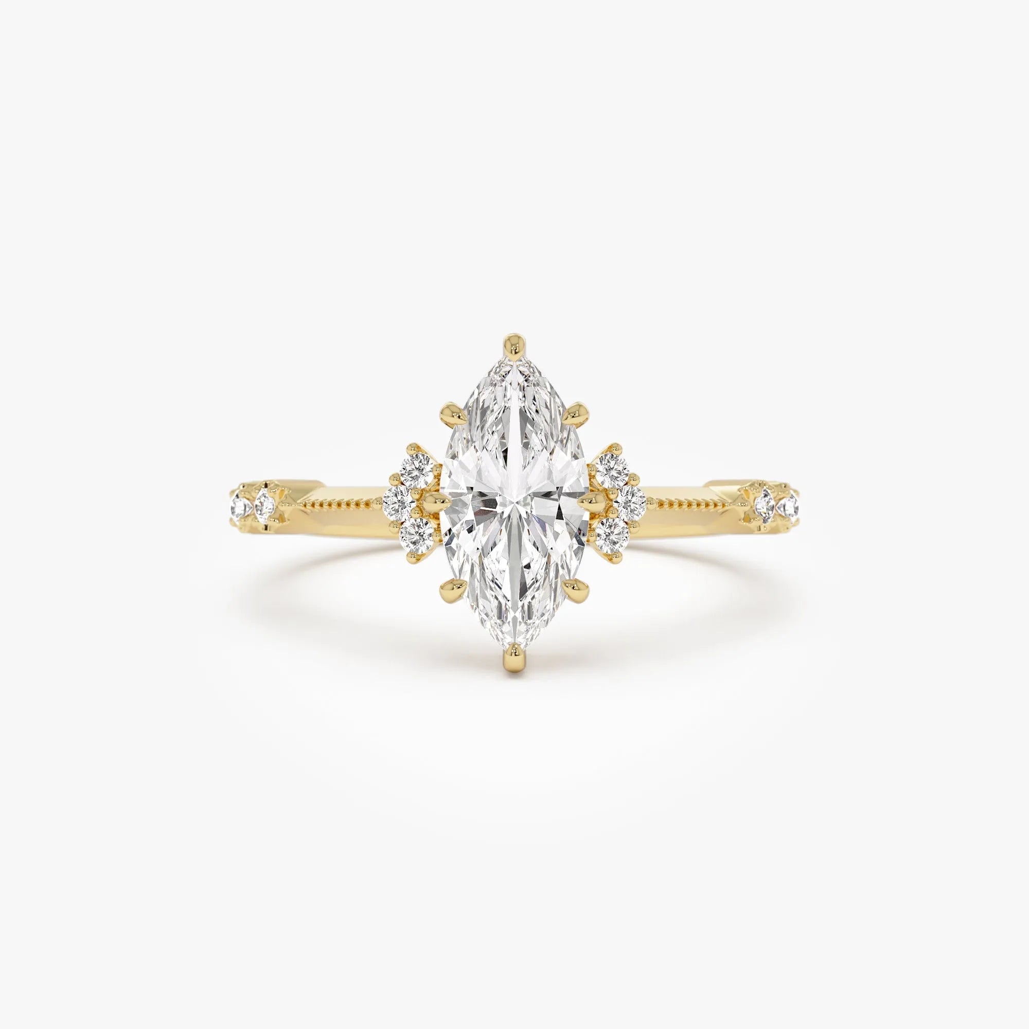 14k Rose Gold 1.10 ctw Lab Grown Diamond Marquise Art Deco Engagement Ring