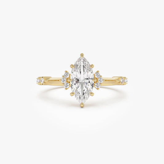 14k Rose Gold 1.10 ctw Lab Grown Diamond Marquise Art Deco Engagement Ring