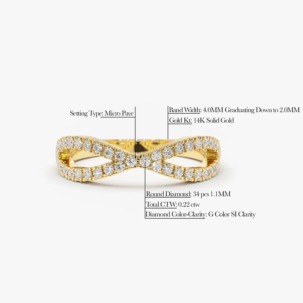 14K Solid Gold Round Diamond Eternity Micro Pave Wedding Band 0.22 Carat