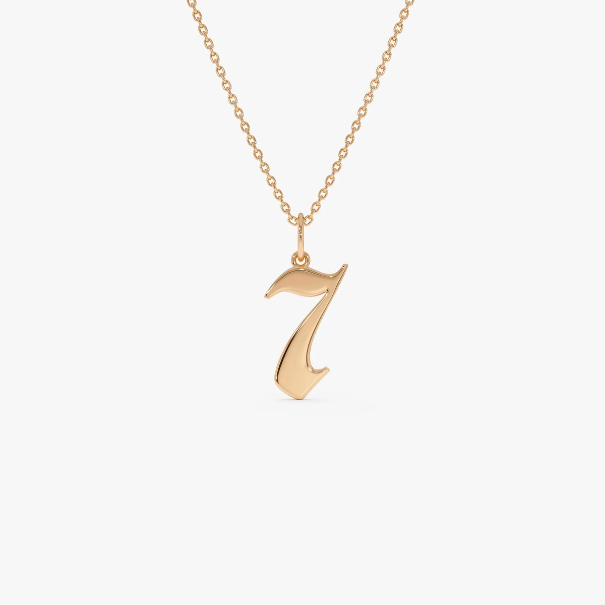 14k Solid Gold Gothic Number Pendant Necklace