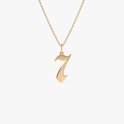 14k Solid Gold Gothic Number Pendant Necklace