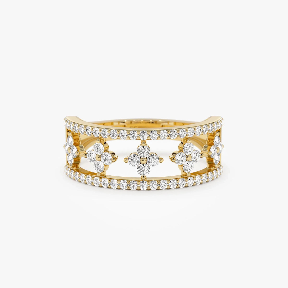14K Solid Gold Round Diamond 0.54 Carat Double Row Pave Cluster Accents Ring