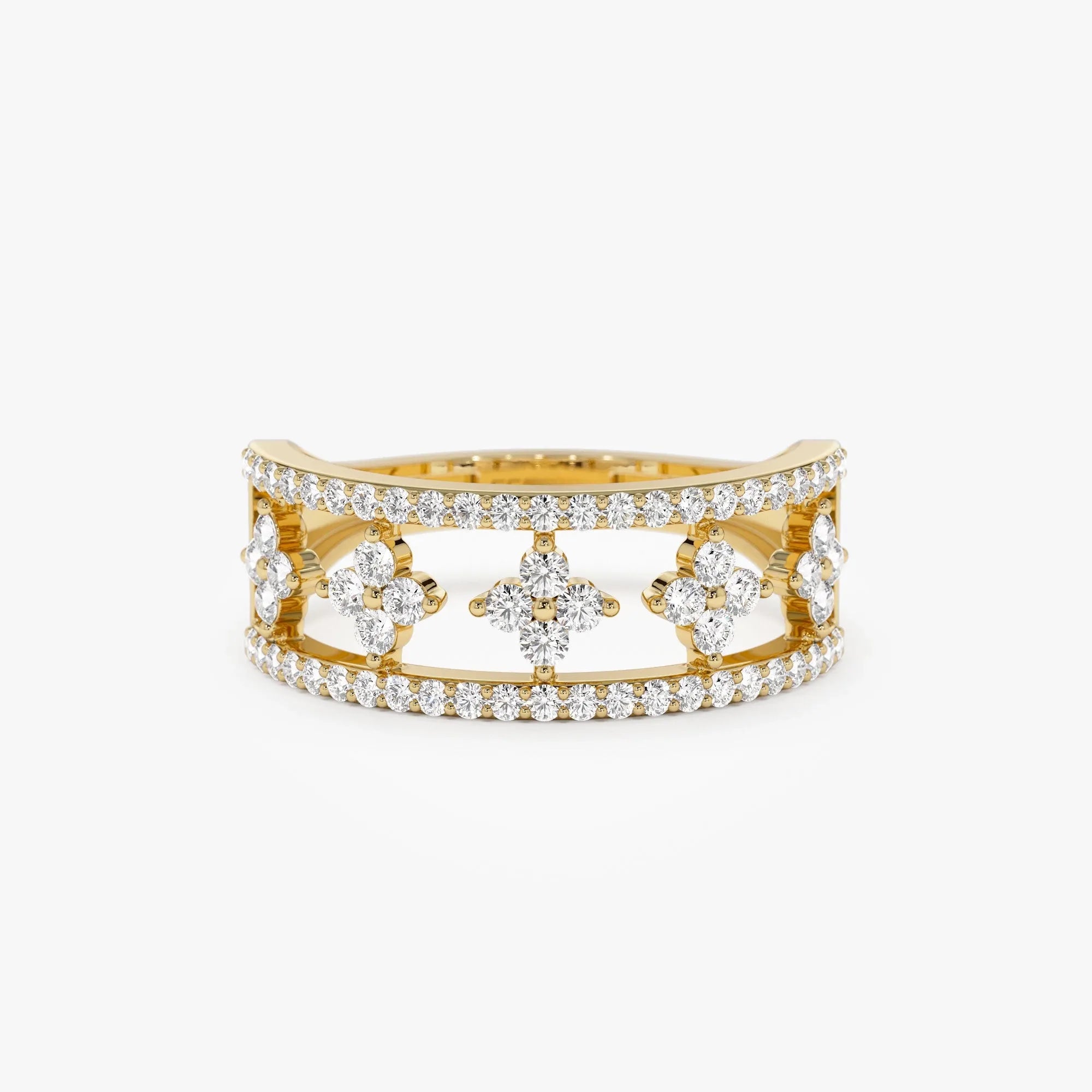 14K Solid Gold Round Diamond 0.54 Carat Double Row Pave Cluster Accents Ring