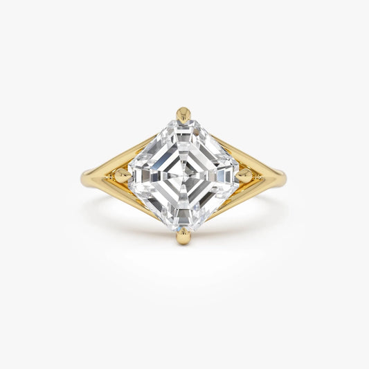 3.00 Ctw Asscher Cut Lab Grown Diamond Engagement Ring in 14K Gold