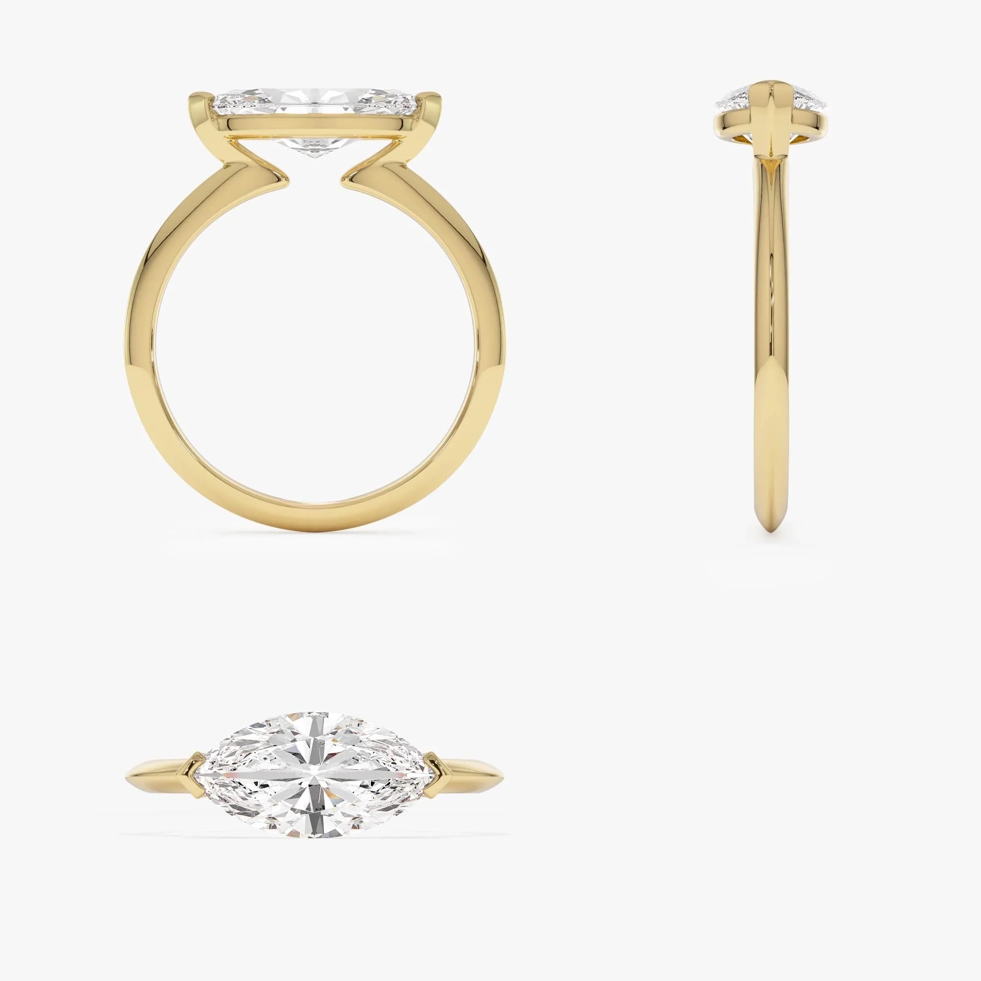 14k Solid Gold 1.5 Carat Marquise Lab Grown Diamond East-West V Prong Engagement Ring Vanna