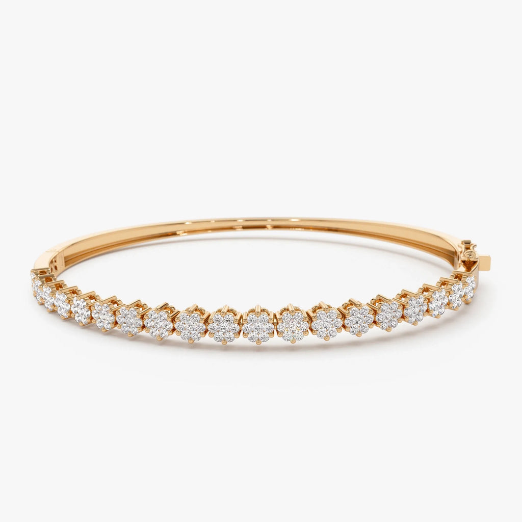 14K Solid Gold 1.15 CTW Round Diamond Cluster Bangle