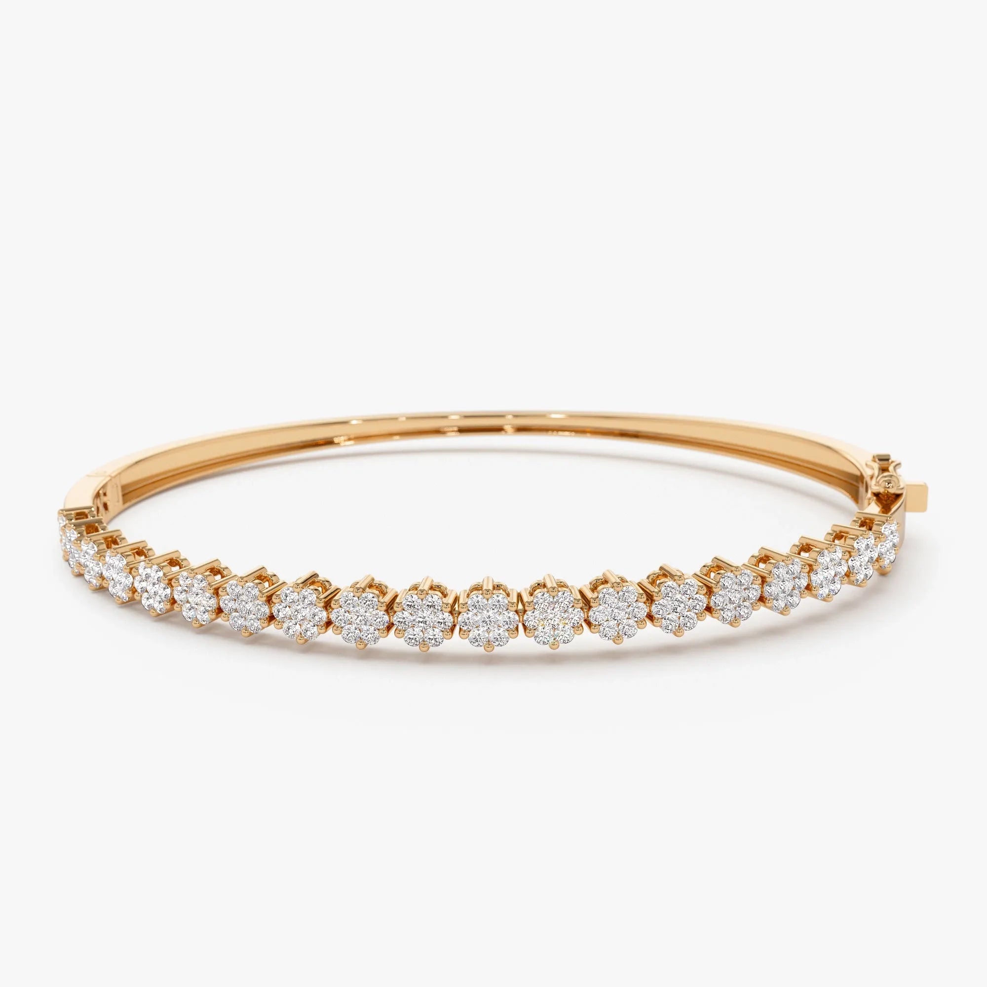 14K Solid Gold 1.15 CTW Round Diamond Cluster Bangle
