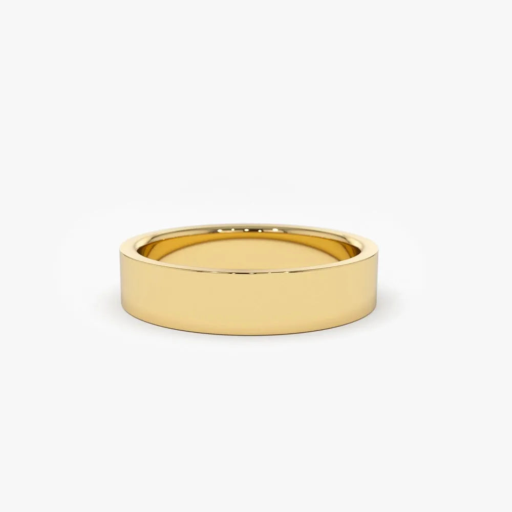 14K Solid Gold 4mm Flat Classic Minimalist Wedding Band Ring