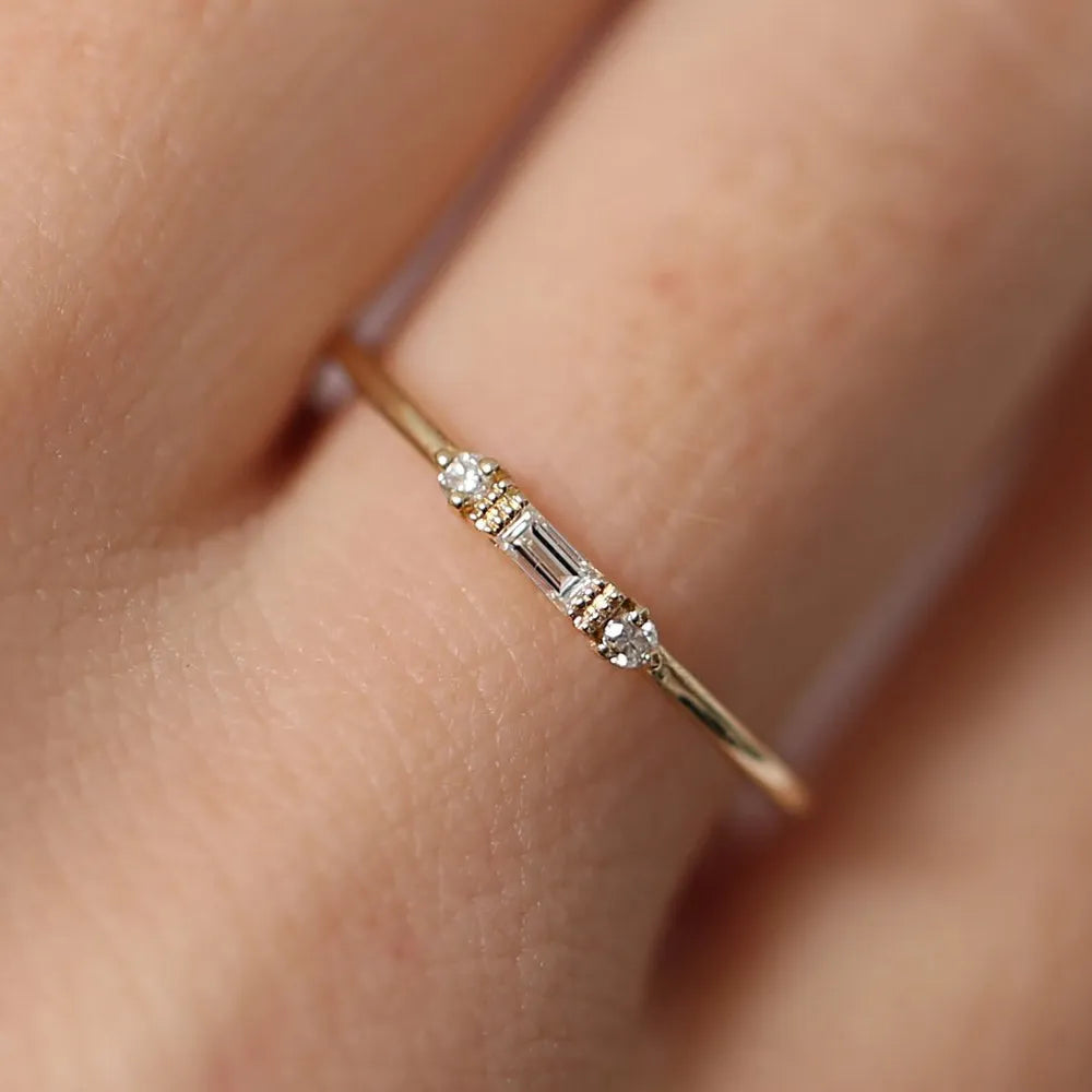 14k Solid Gold Baguette and Round Diamond 0.09ctw Horizontal Channel Set Ring