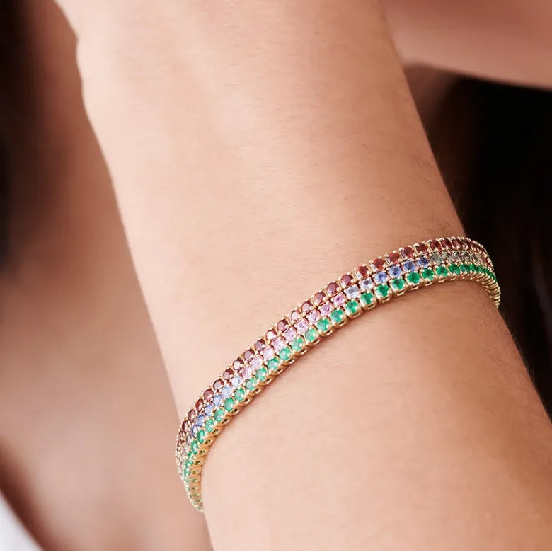 14k Gold Round Turquoise 4 Prong Tennis Bracelet