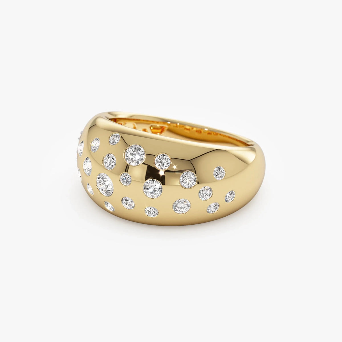 14k Solid Gold Round Diamond 0.63 Carat Flush Setting Cluster Dome Ring