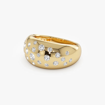 14k Solid Gold Round Diamond 0.63 Carat Flush Setting Cluster Dome Ring