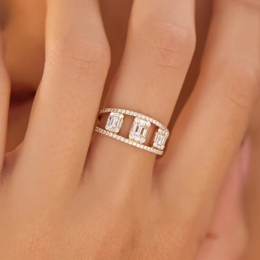 14K Gold 0.80 Carat Baguette and Round Diamond Illusion Setting Cocktail Ring