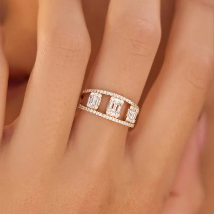 14K Gold 0.80 Carat Baguette and Round Diamond Illusion Setting Cocktail Ring