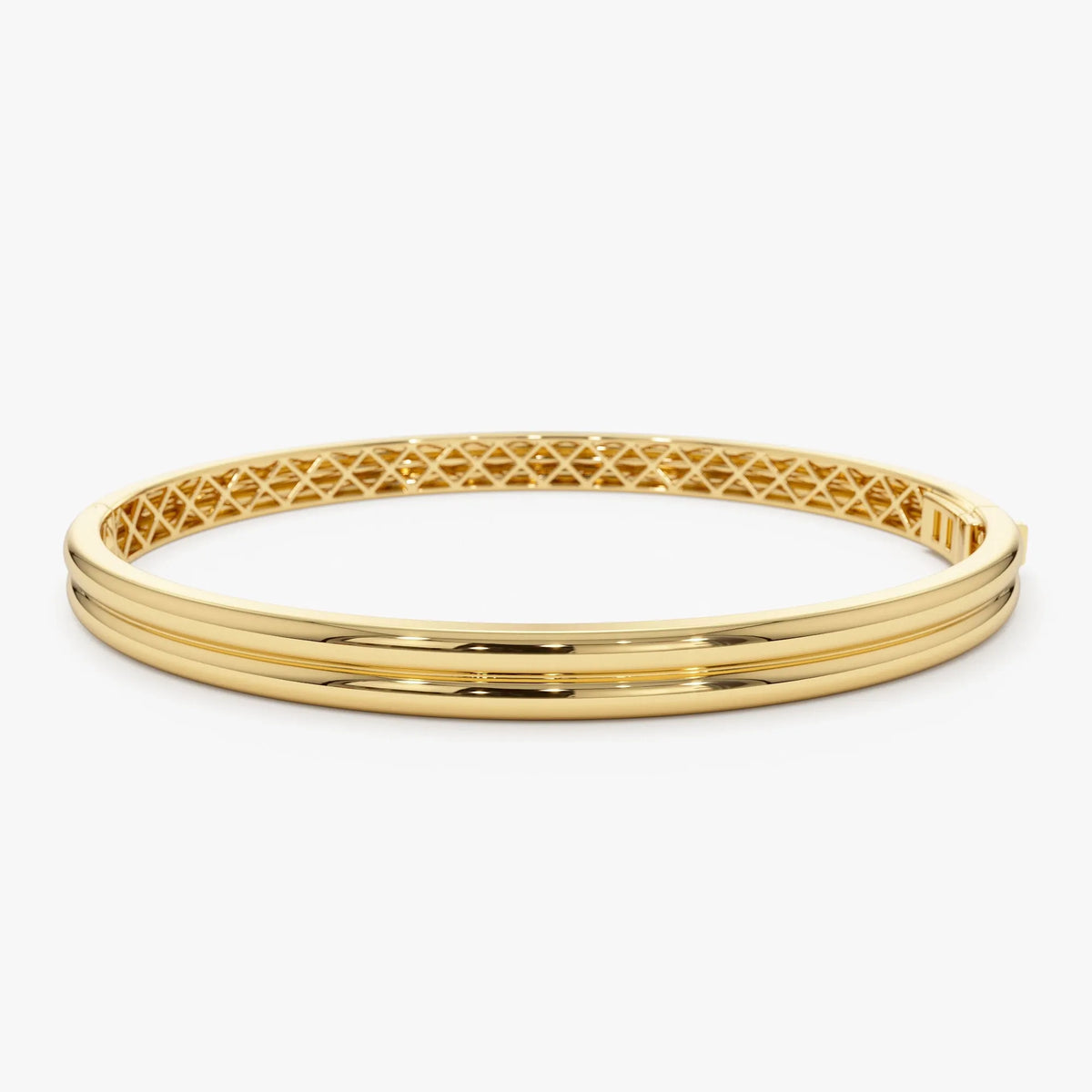 14K Solid Gold Wide Double Row Dome Bangle Bracelet
