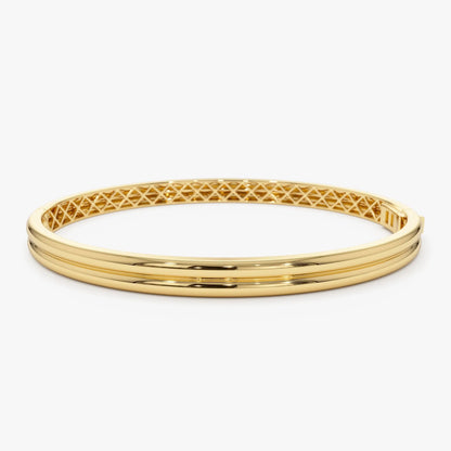 14K Solid Gold Wide Double Row Dome Bangle Bracelet