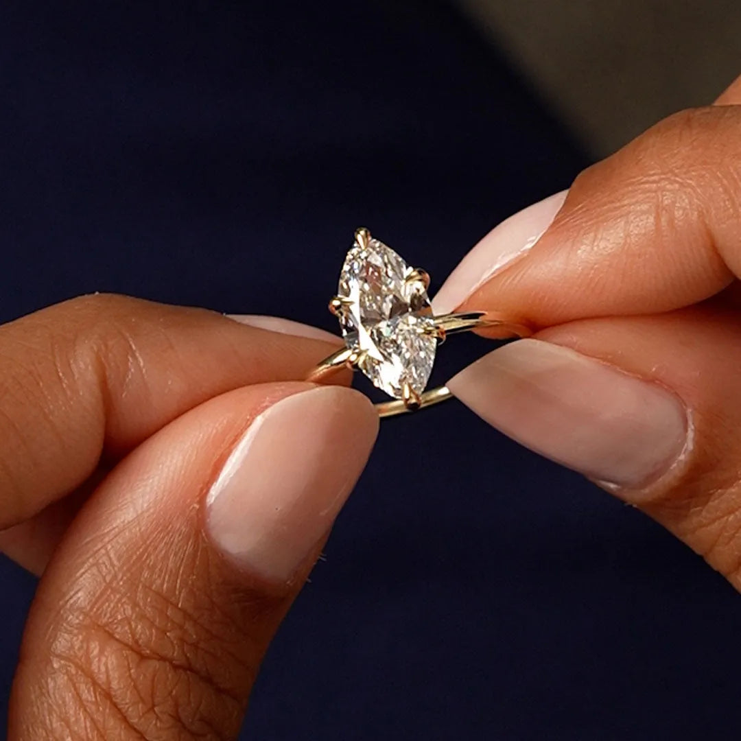 14k Gold 2.10 Ctw Marquise Lab Grown Diamond Hidden Halo Engagement Ring