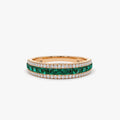 14K Gold Square Emerald and Round Diamond Half Eternity Band Ring 1.01 CTW