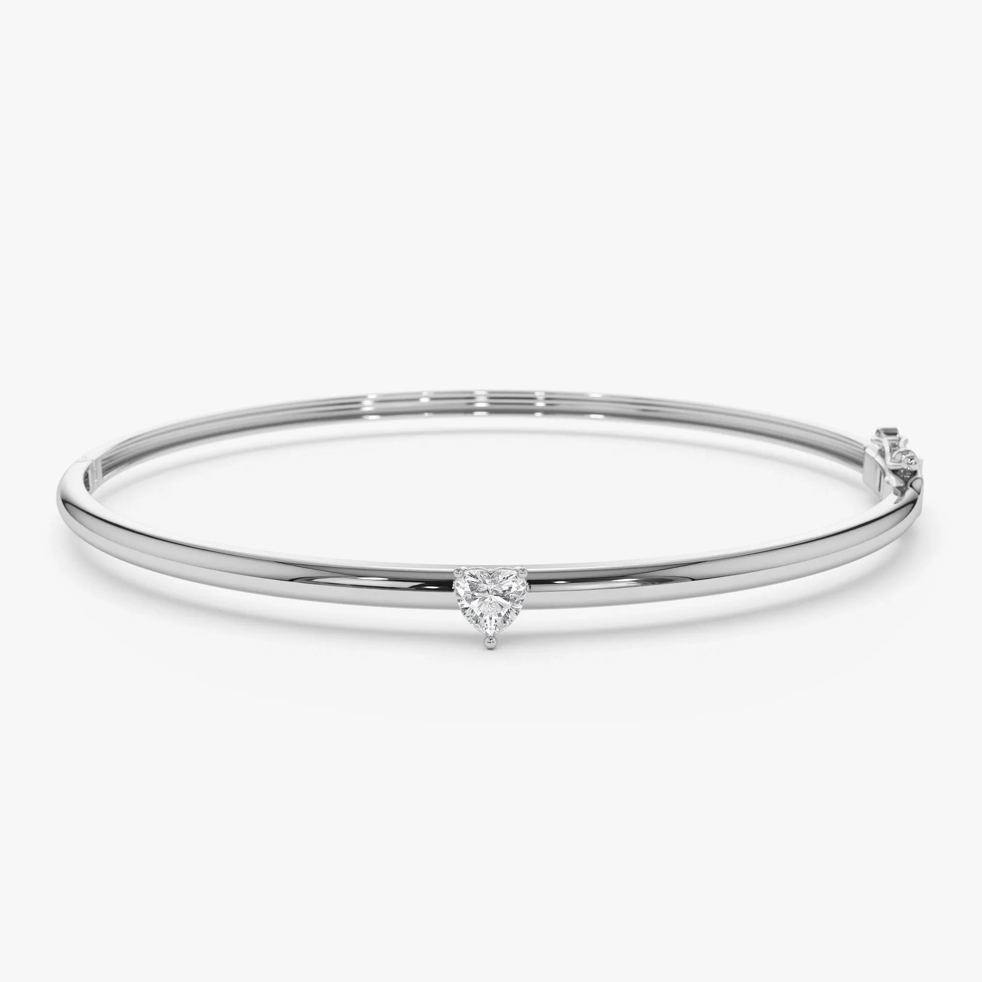 14K Solid Gold 0.25 CTW Heart Shape Diamond Solitaire Bangle