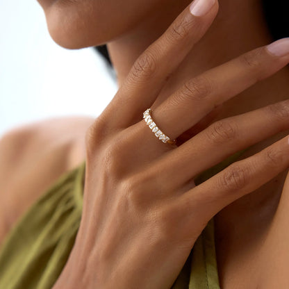 14K Solid Gold Emerald and Pear Cut Diamond 0.98 Carat Ring