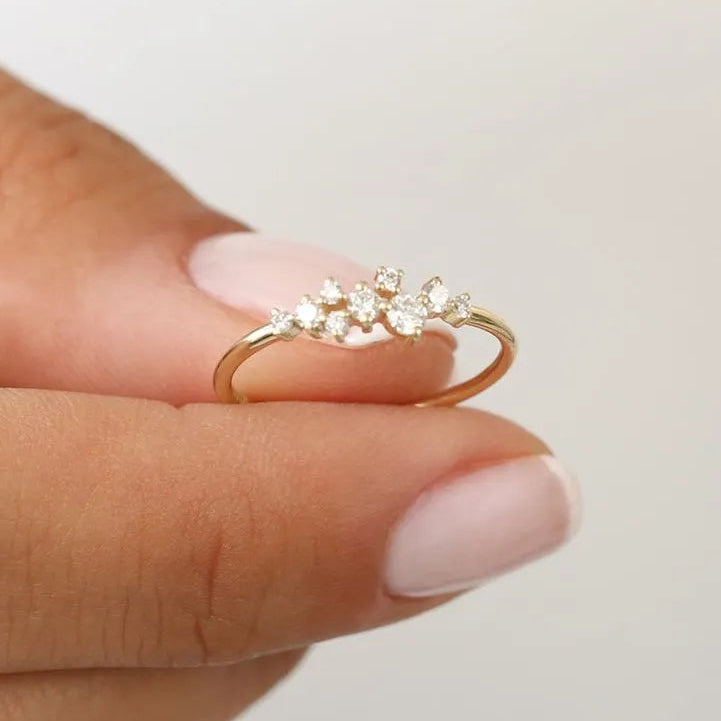 14k Gold Round Diamond Cluster Ring 0.25 Ctw Prong Setting