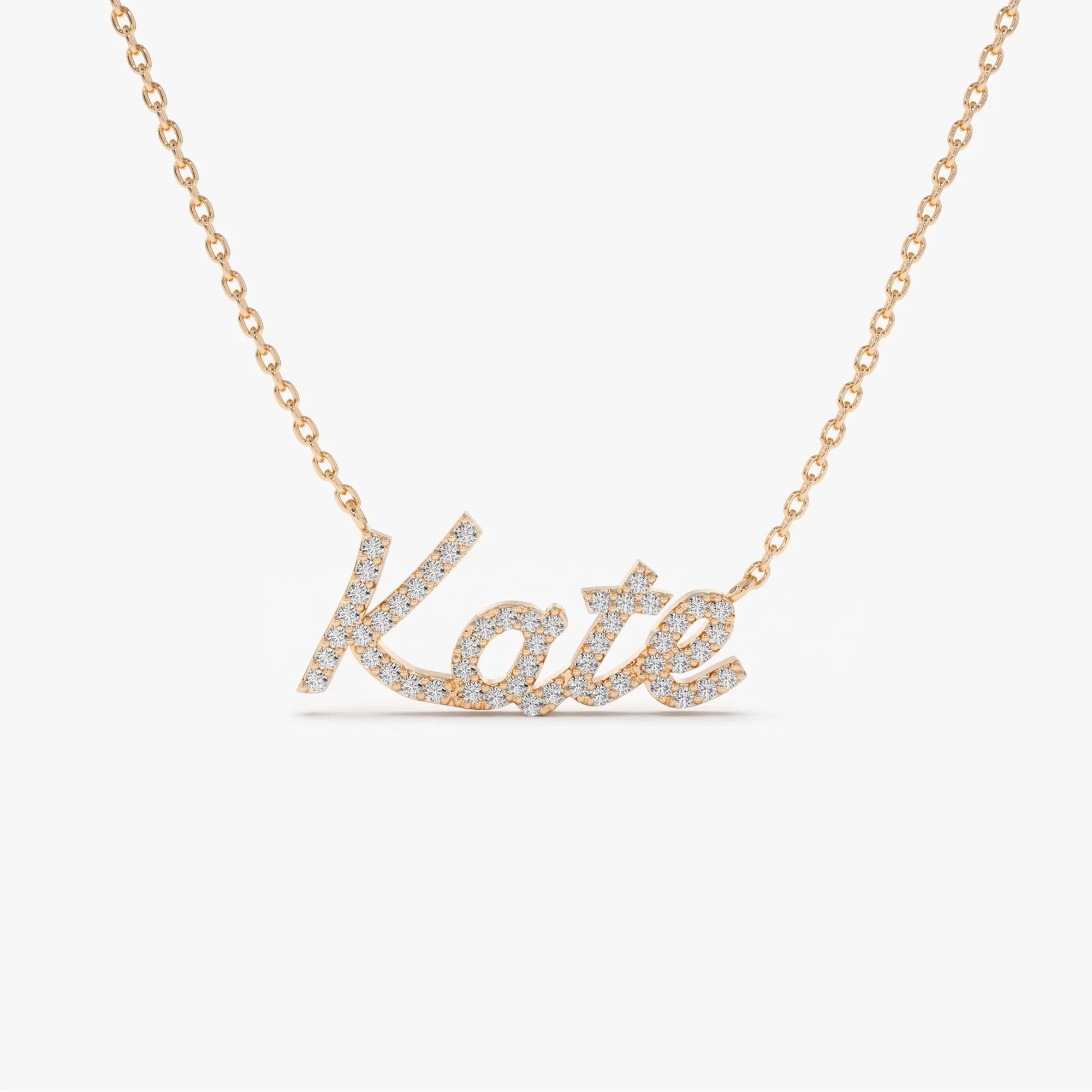14K Solid Gold Round Diamond Personalized Name Necklace 0.15 CTW Per Letter