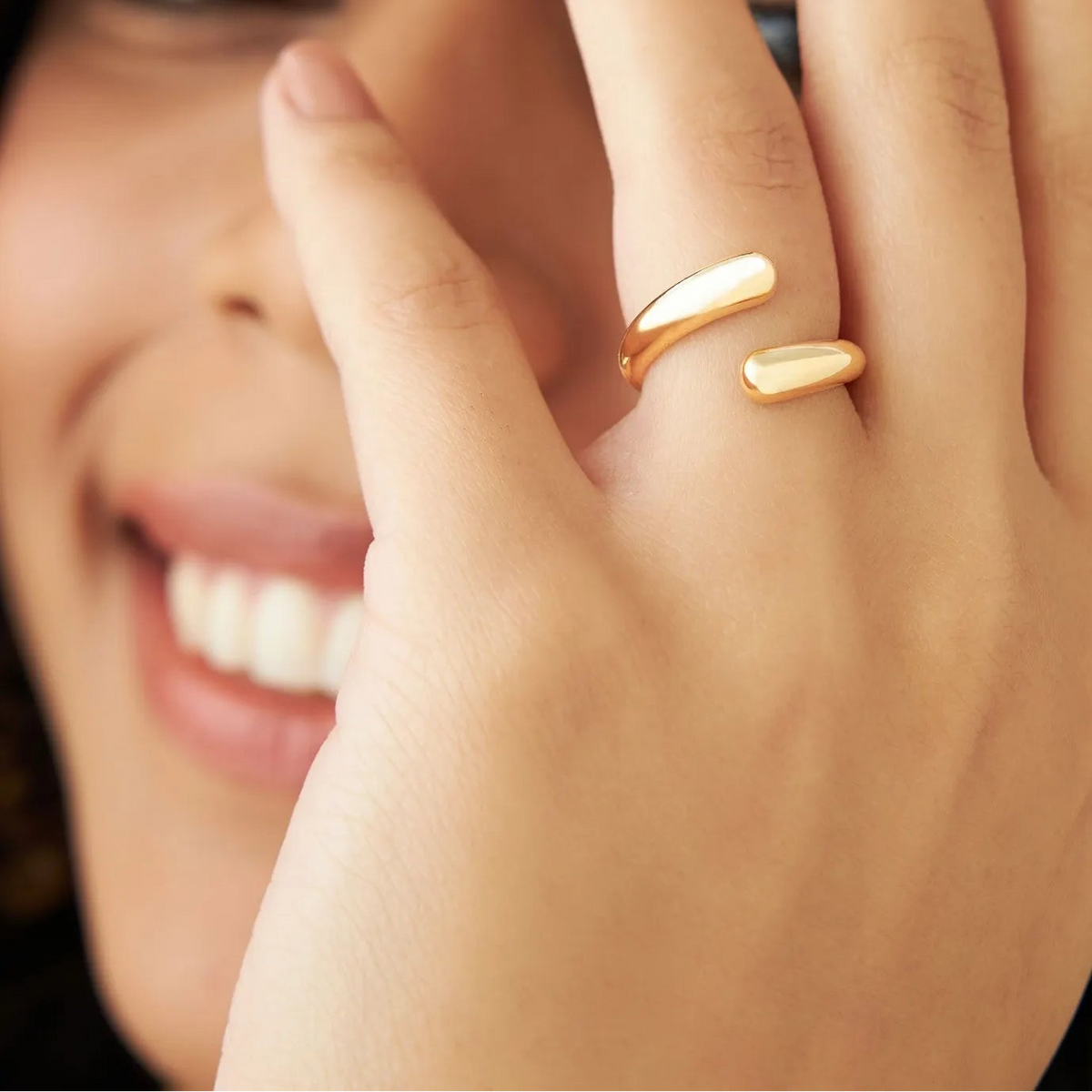 14k Solid Gold Plain Wide Open Cuff Statement Ring
