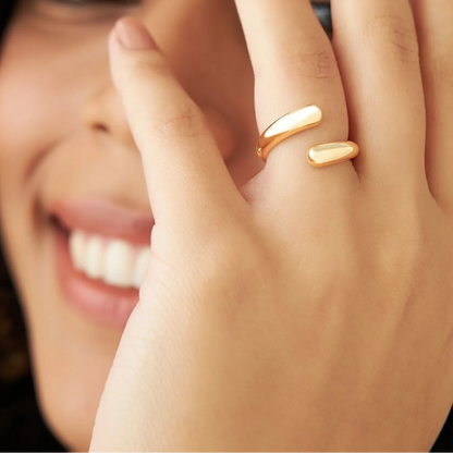 14k Solid Gold Plain Wide Open Cuff Statement Ring