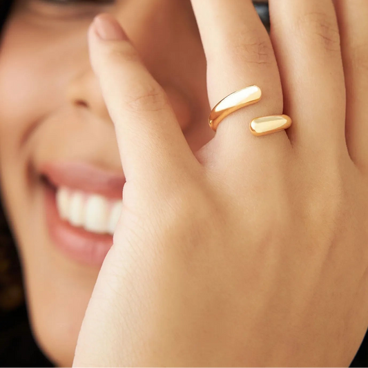 14k Solid Gold Plain Wide Open Cuff Statement Ring