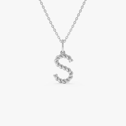 14k Solid Gold Rope Initial Pendant Necklace