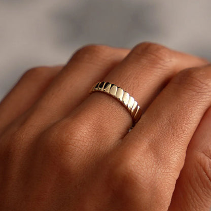 14k Solid Gold Twisted Bold Band Ring 4mm Width Minimalist Design