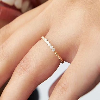 14K Solid Gold 0.10 ctw Natural Round Diamond Stacking Beaded Band