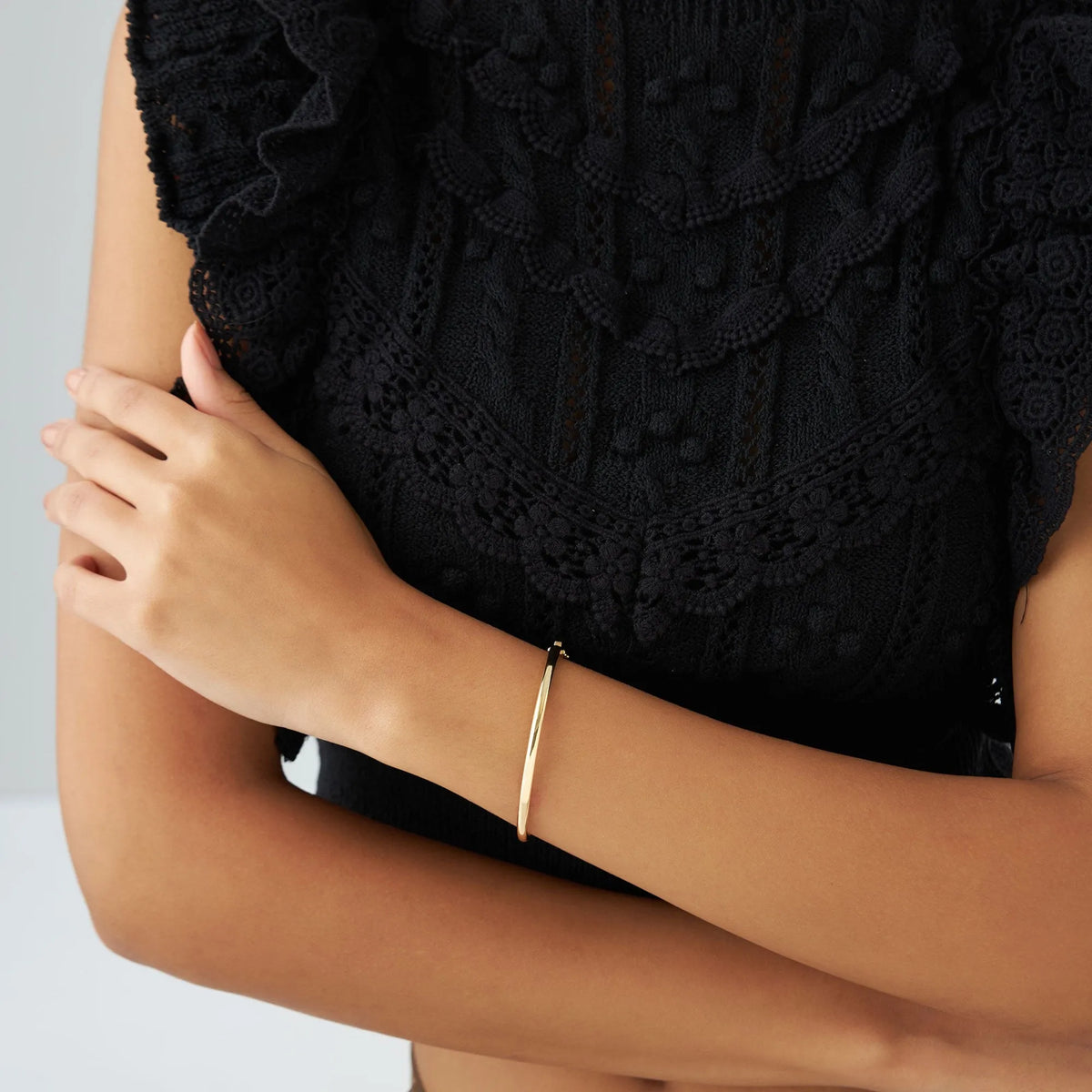 14K Solid Gold Wide Classic Dome Bangle Bracelet
