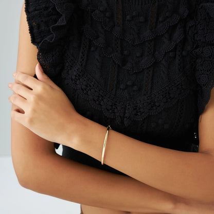 14K Solid Gold Wide Classic Dome Bangle Bracelet